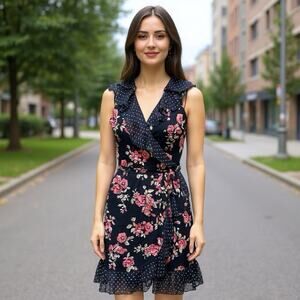 WhiteHouse black market MidiDress FauxWrap Sleeveless Floral Ruffle Cottage Sz 0